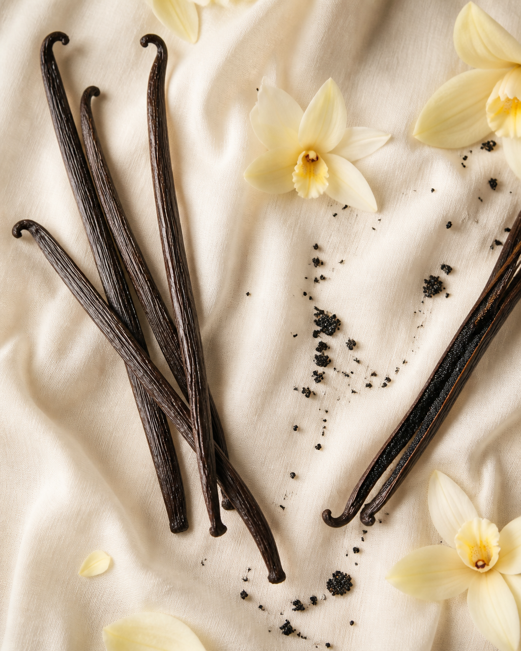 Premium vanilla pods and vanilla flowers